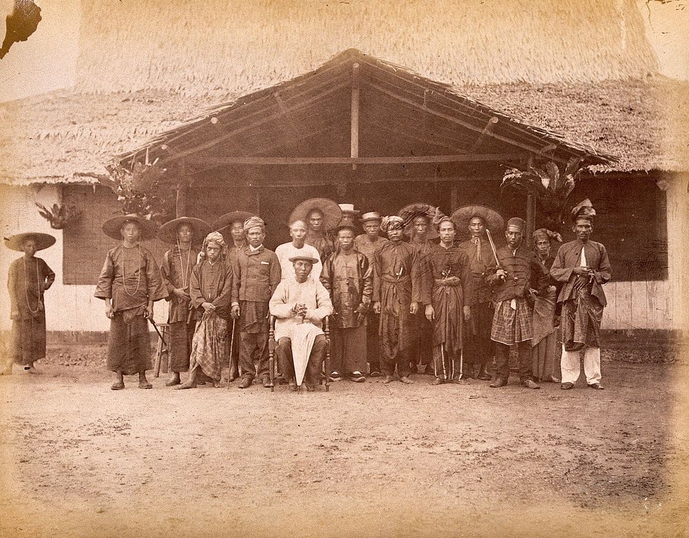 Malaya: Captain China surrounded by his Chinese and Malay followers. Photograph by J. Taylor, 1880.