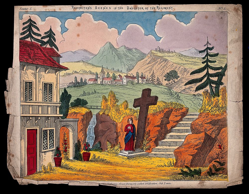 Scenery to be used in a toy theatre. Coloured lithograph.