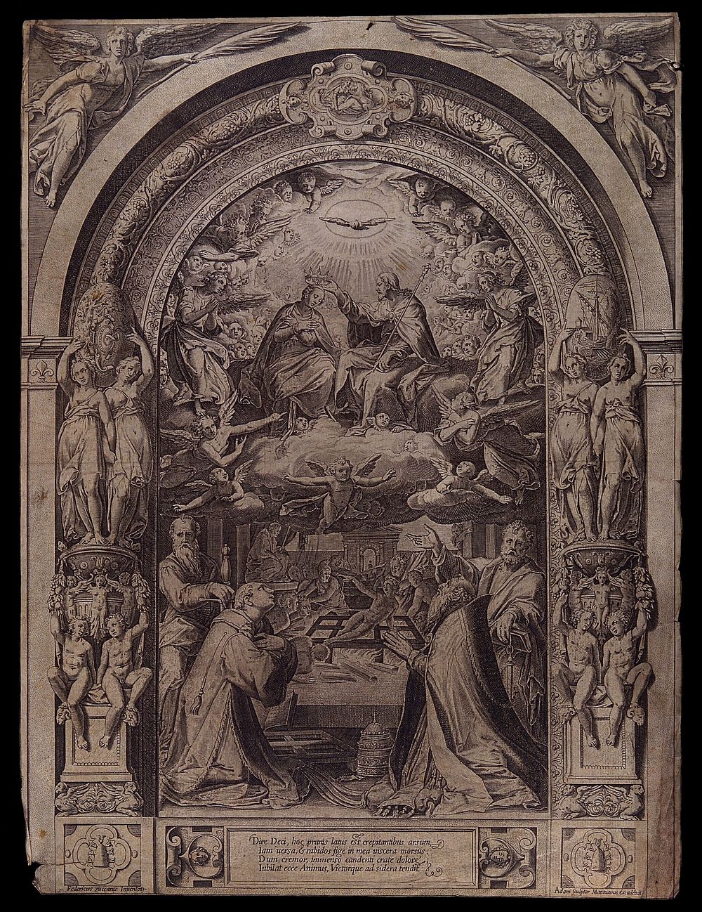 The martyrdom of Saint Laurence of Rome. Engraving by Adamo Ghisi (Scultori) after F. Zuccaro.