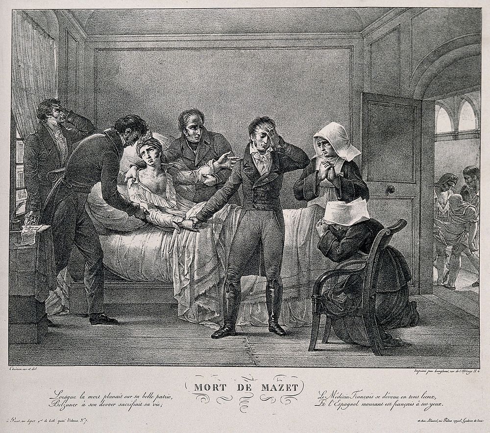 The death of André Mazet. Reproduction of a lithograph, 1822.