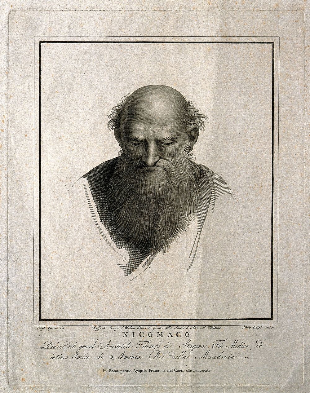 Nicomachus of Gerasa. Line engraving by P. Ghigi after L. Agricola after Raphael.