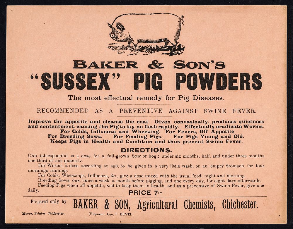 Baker & Son's "Sussex" pig powders : the most effectual remedy for pig diseases : recommended as a preventive against swine…