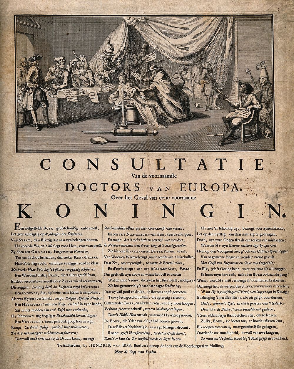 The rulers of Europe as doctors prescribing remedies for Empress Maria Theresa. Etching and letterpress, 1742.