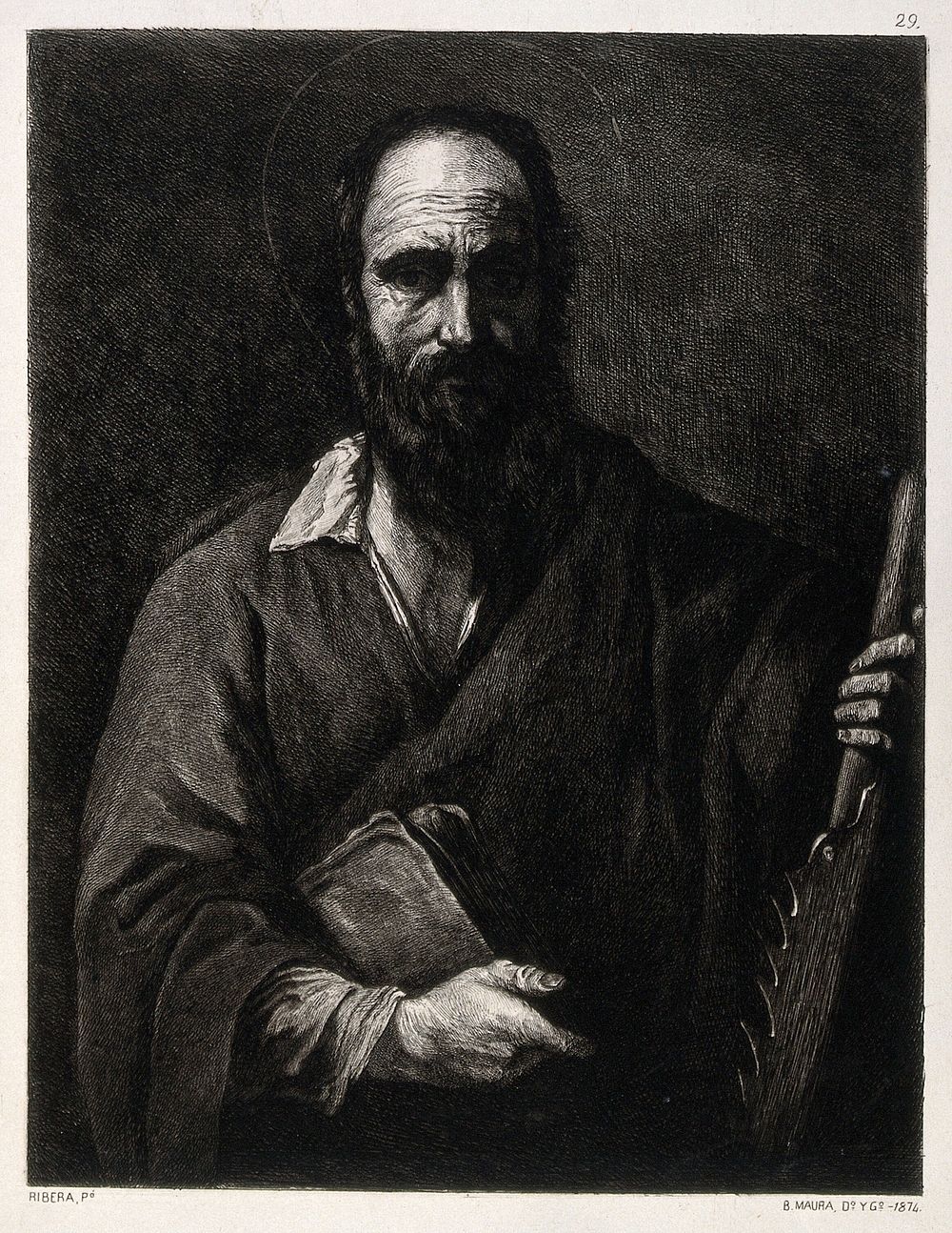 Saint Simon. Etching by B. Maura, 1874, after J. Ribera.