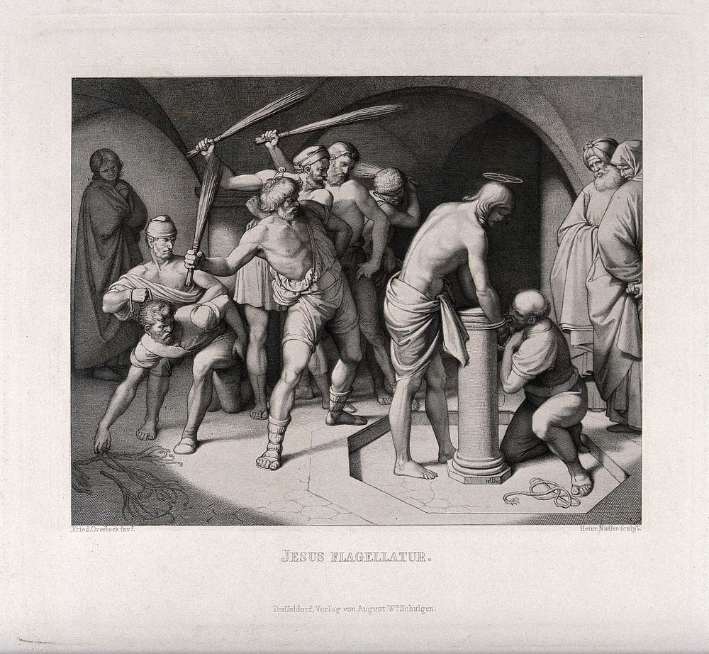 The flagellation of Christ. Etching by H. Nüsser after J.F. Overbeck, 1843.