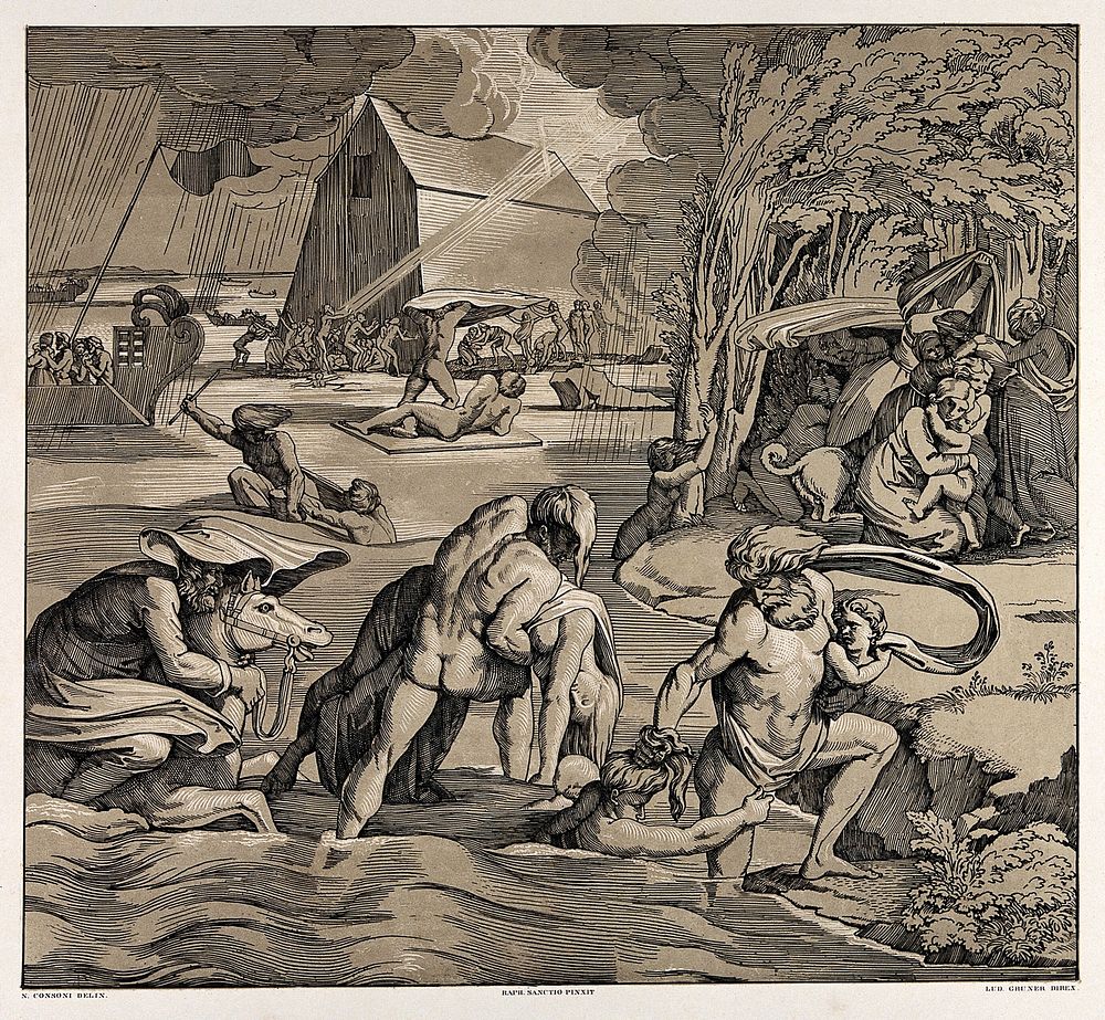 The deluge. Colour lithograph by L. Gruner after N. Consoni after Raphael.
