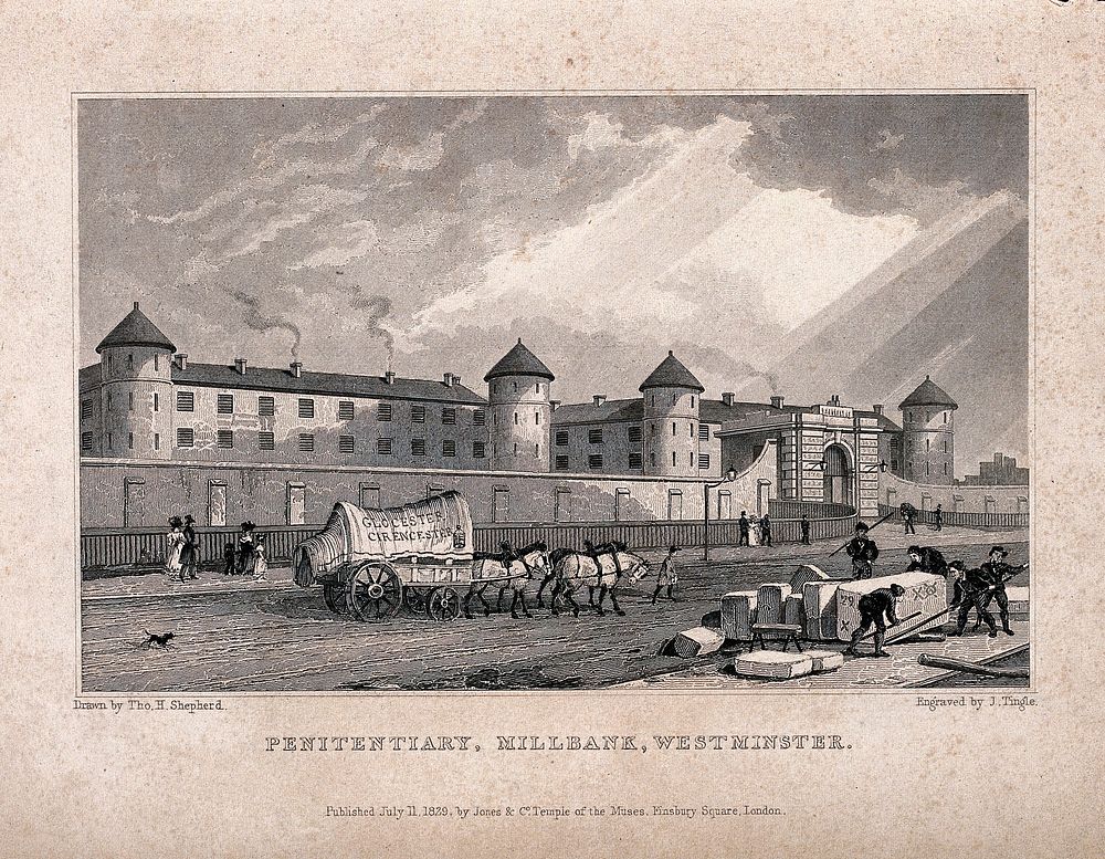Millbank penitentiary, London. Engraving by J. Tingle after T. H. Shepherd.