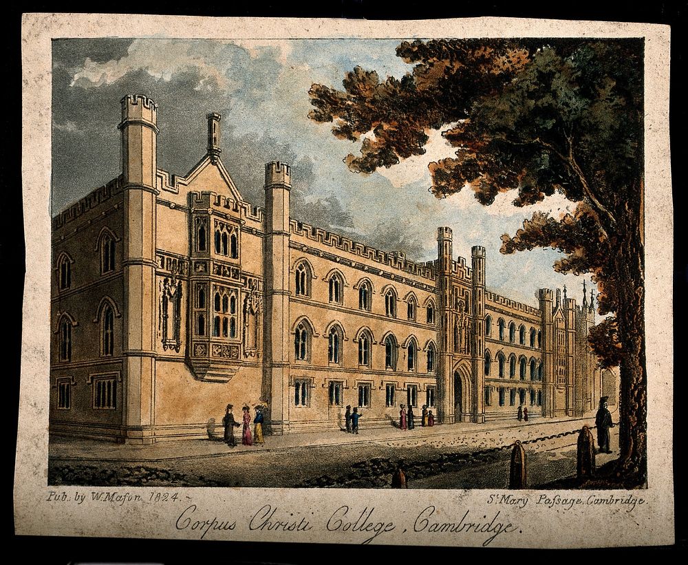 Corpus Christi College, Cambridge. Coloured aquatint, 1824.