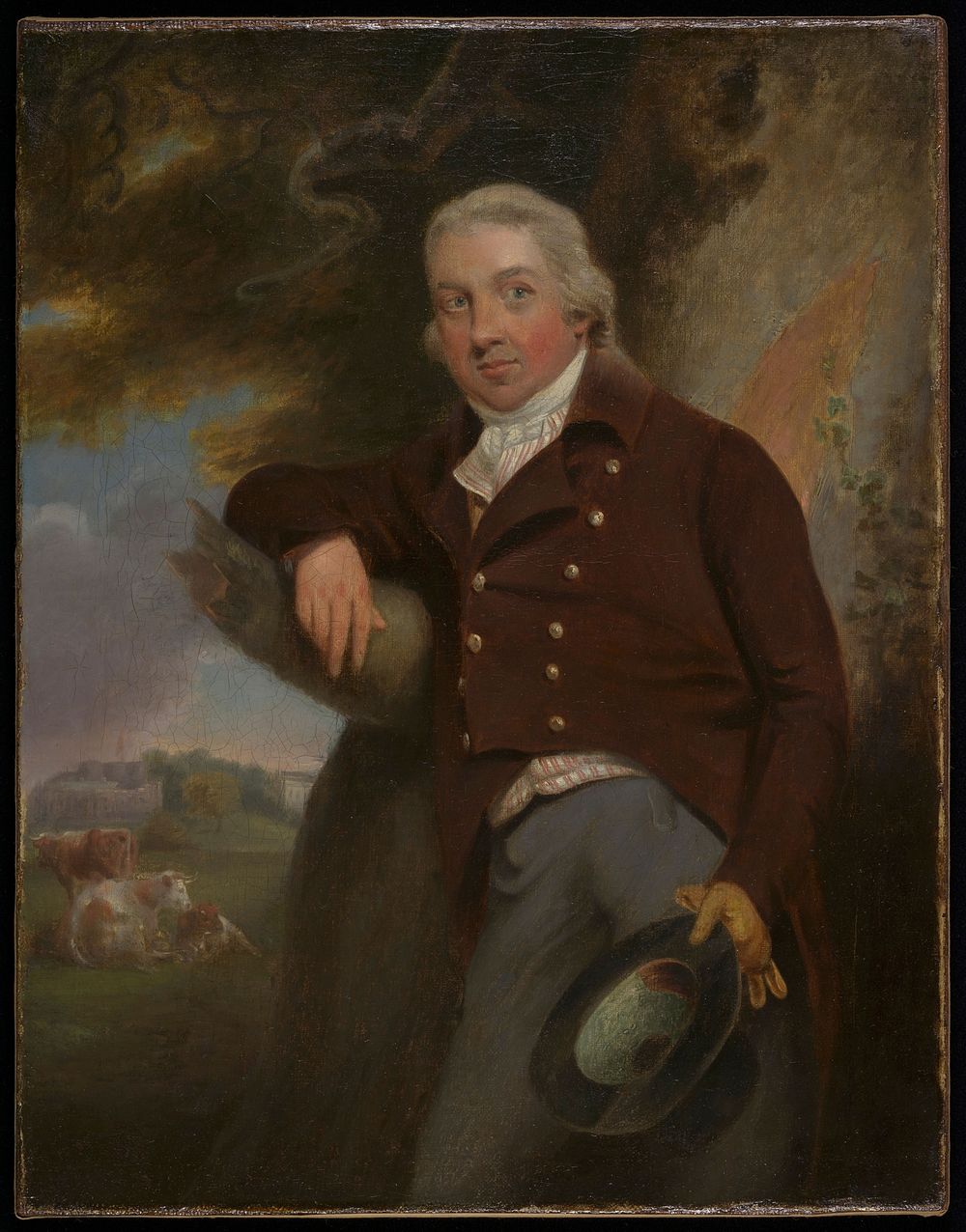 Edward Jenner, with a view of Berkeley, Glos. Oil painting attributed to John Raphael Smith.