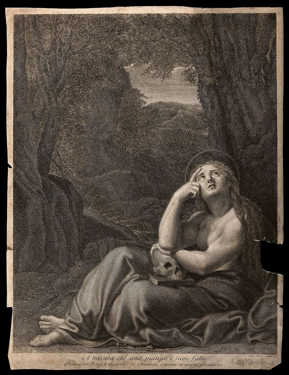 Saint Mary Magdalen. Engraving by C. Faucci after Annibale Carracci.