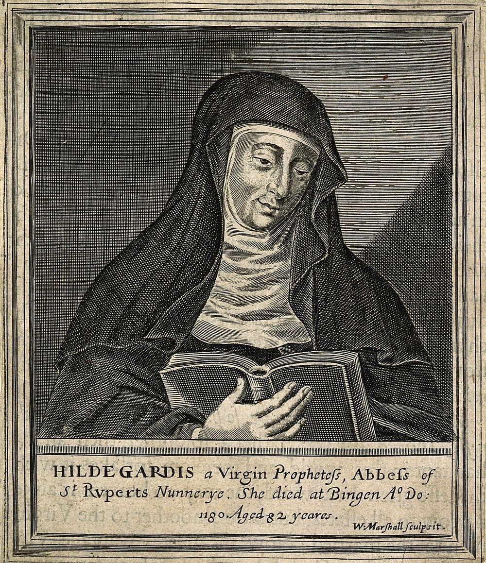 Hildegard von Bingen. Line engraving by W. Marshall.
