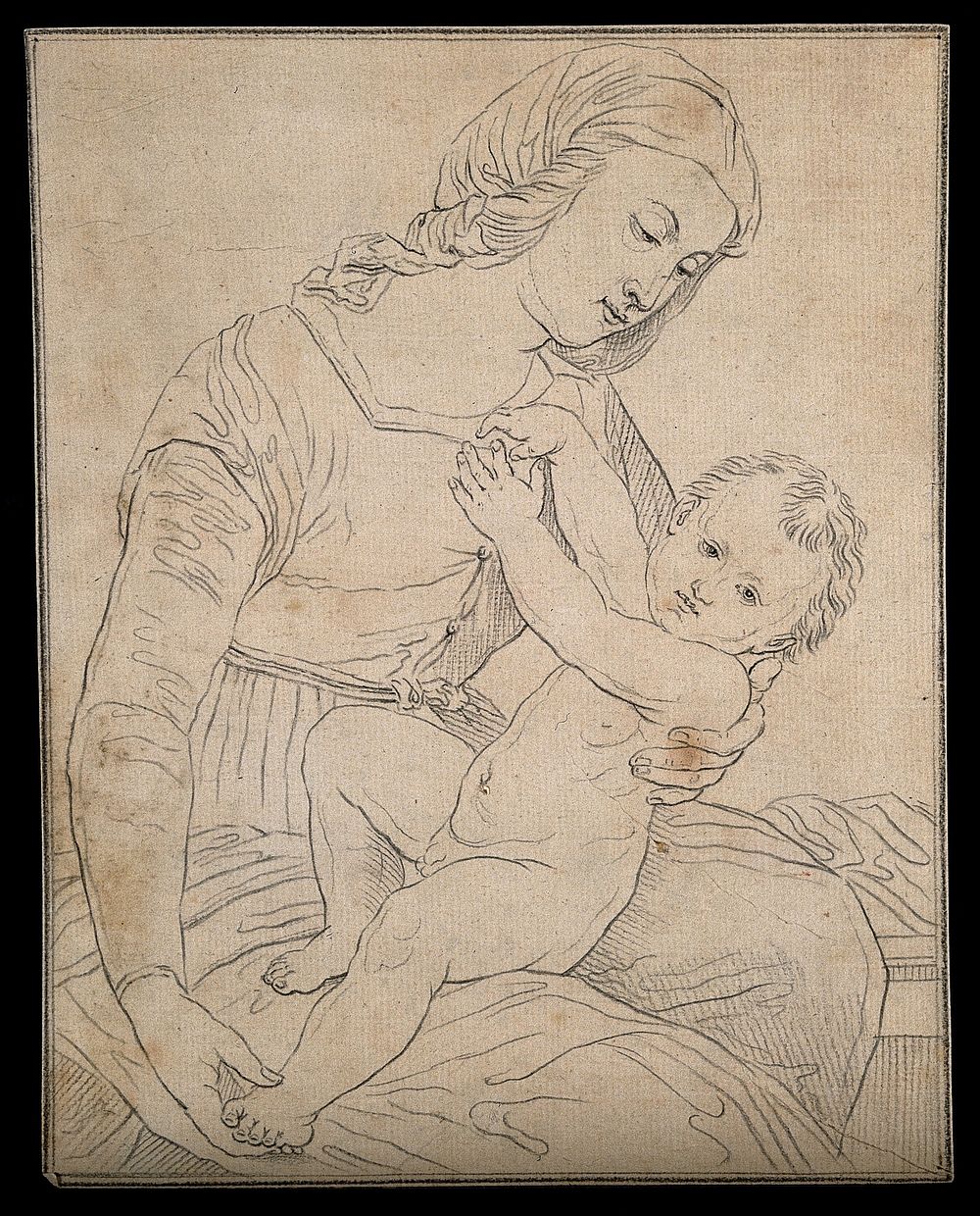 The Virgin Mary with the child Jesus. Drawing, c. 1791, after Raphael.