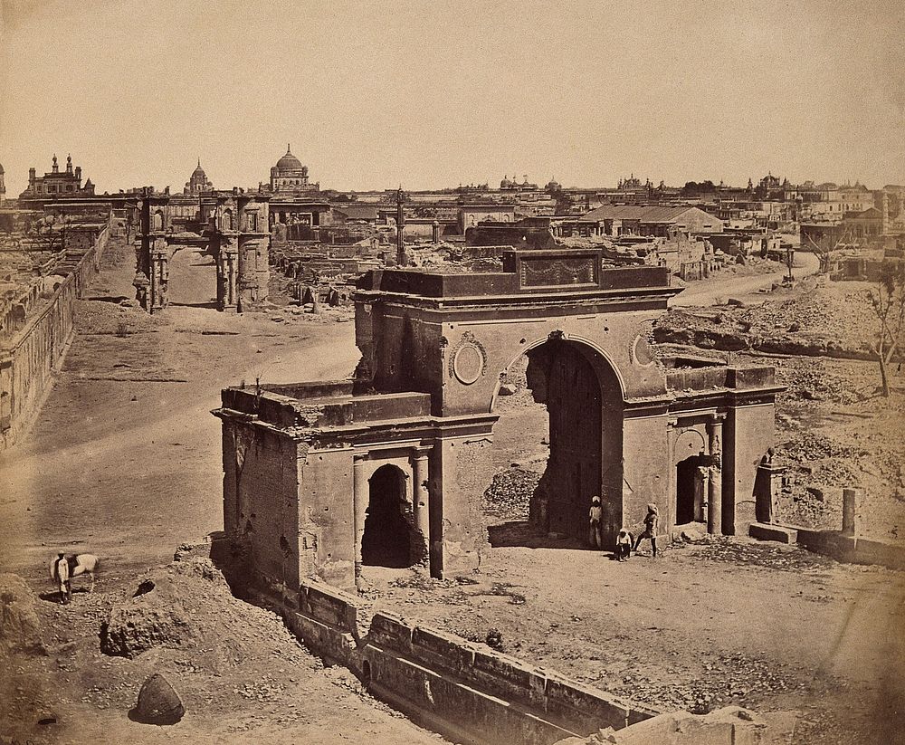 Lucknow, India: the gateway to the Lucknow Residency, showing damage caused during the Indian Rebellion. Photograph by…