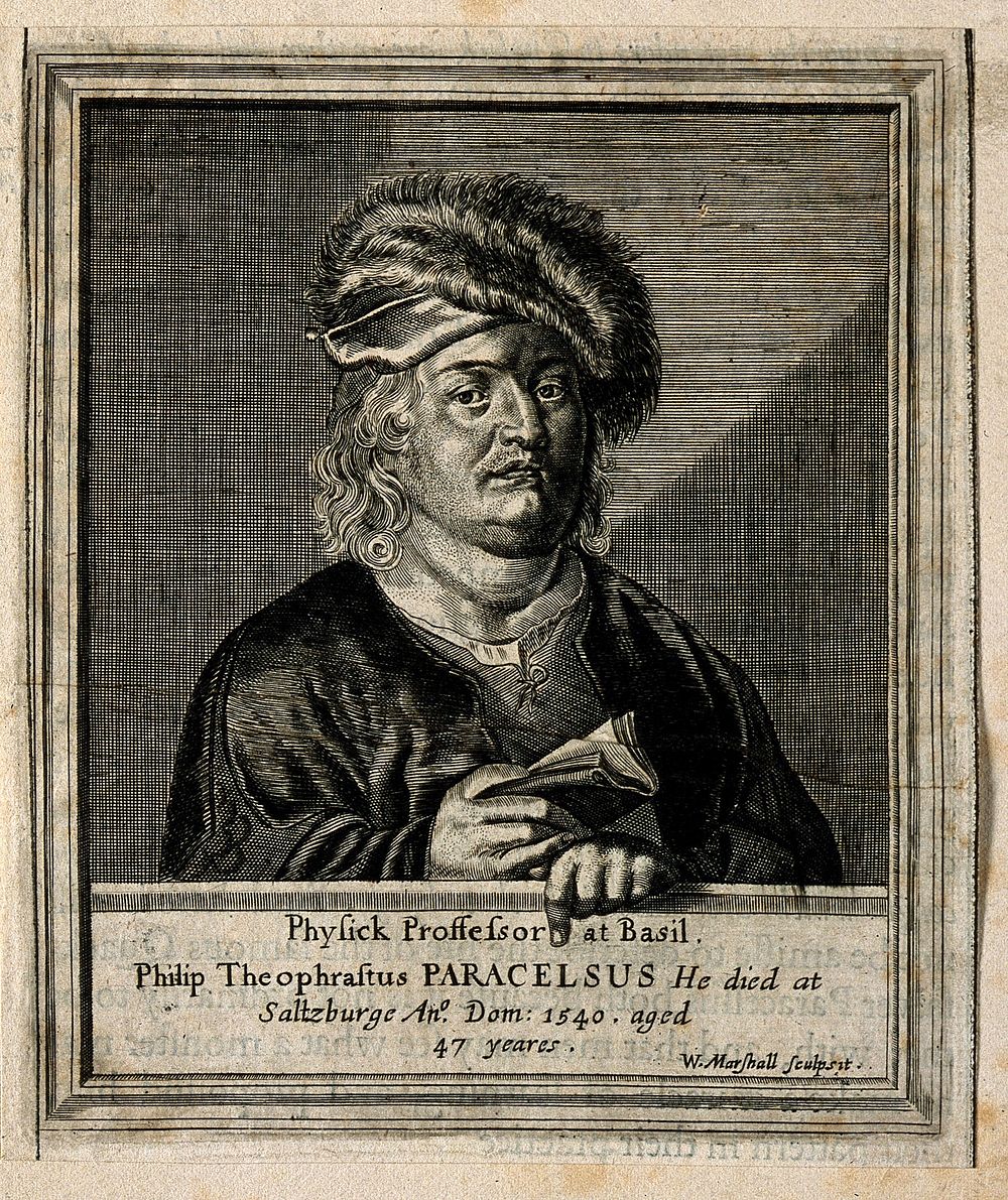 Aureolus Theophrastus Bombastus von Hohenheim (Paracelsus). Line engraving by W. Marshall after J. Payne or P. van Sompel…