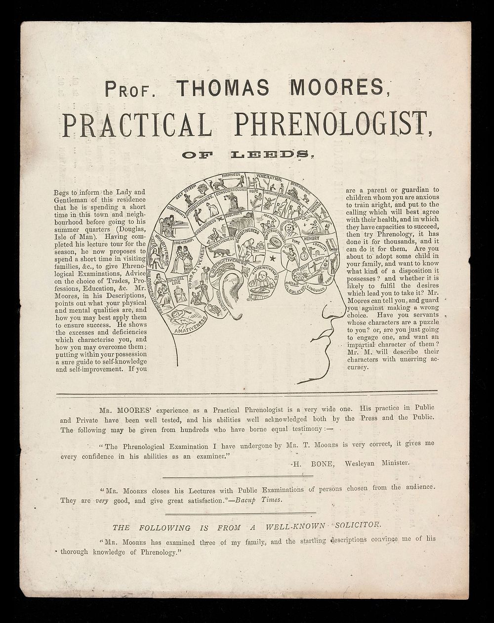 Phrenology within the reach of all : to the lady or gentleman of this house, with Mr. Moores' compliments / Thomas Moores.