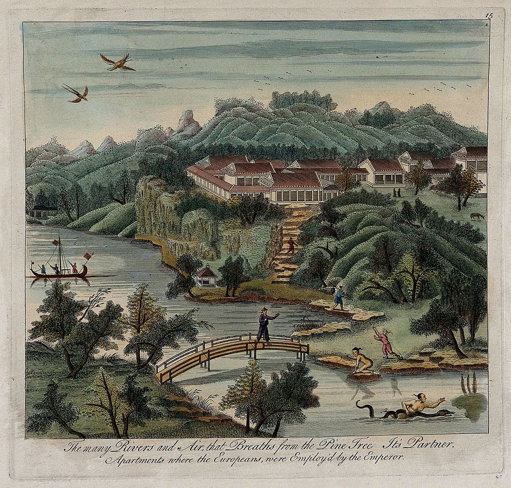 A Chinese Imperial palace. Coloured engraving, 17--.
