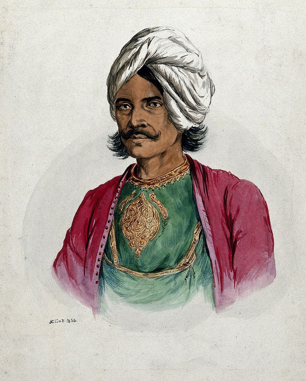 A nobleman  of Simla. Watercolour by R. Clint, 1866.