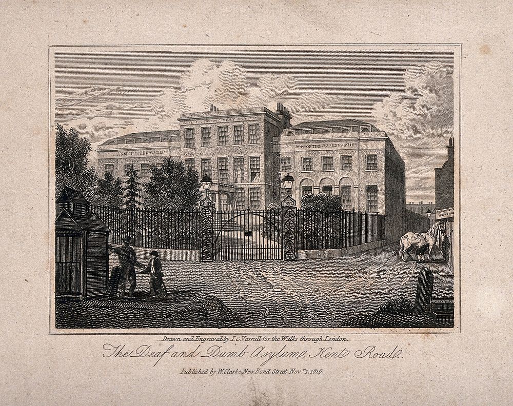 Asylum for the deaf and dumb, Camberwell. Engraving by I.C. Varrall after himself, 1822.