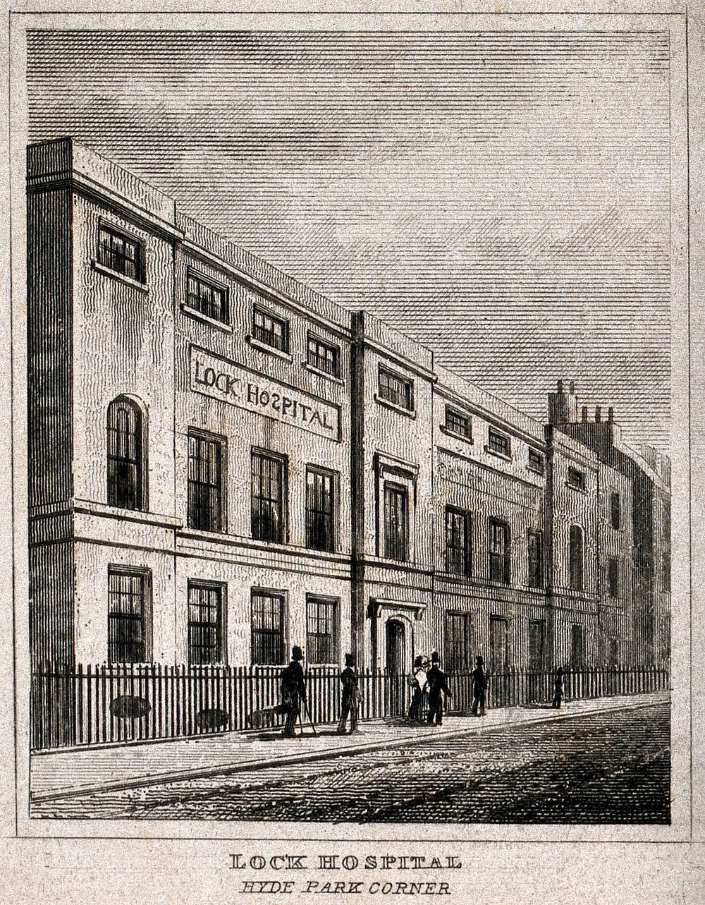 The Lock Hospital, Hyde Park Corner, Westminster. Engraving by J. Shury after T. H. Shepherd.