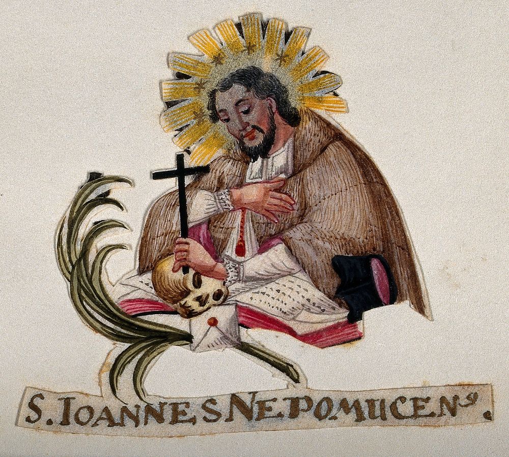 Saint John of Nepomucen. Gouache painting.