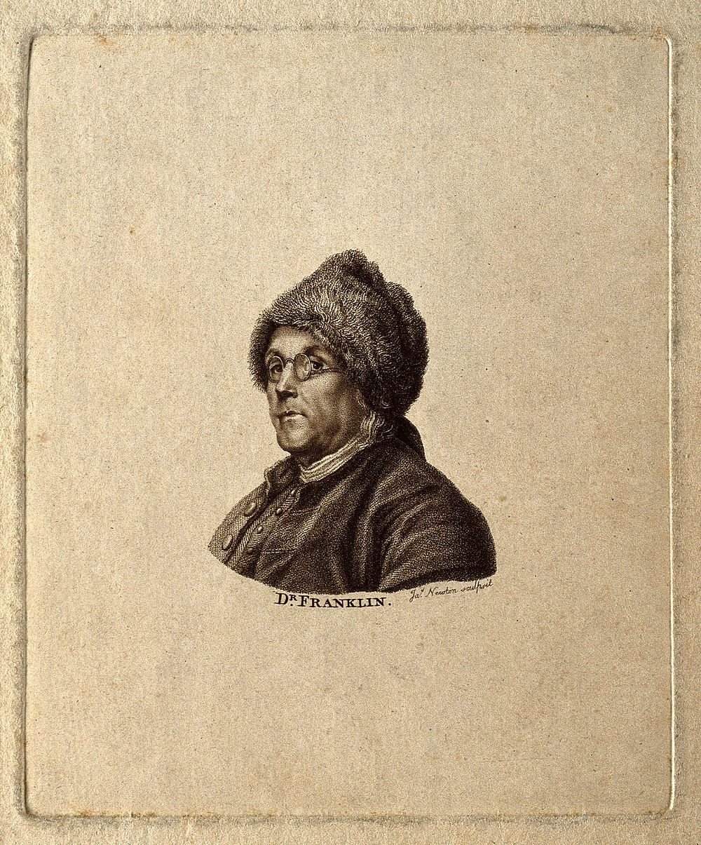 Benjamin Franklin. Stipple engraving by J. Newton after C. N. Cochin, junior, 1777.