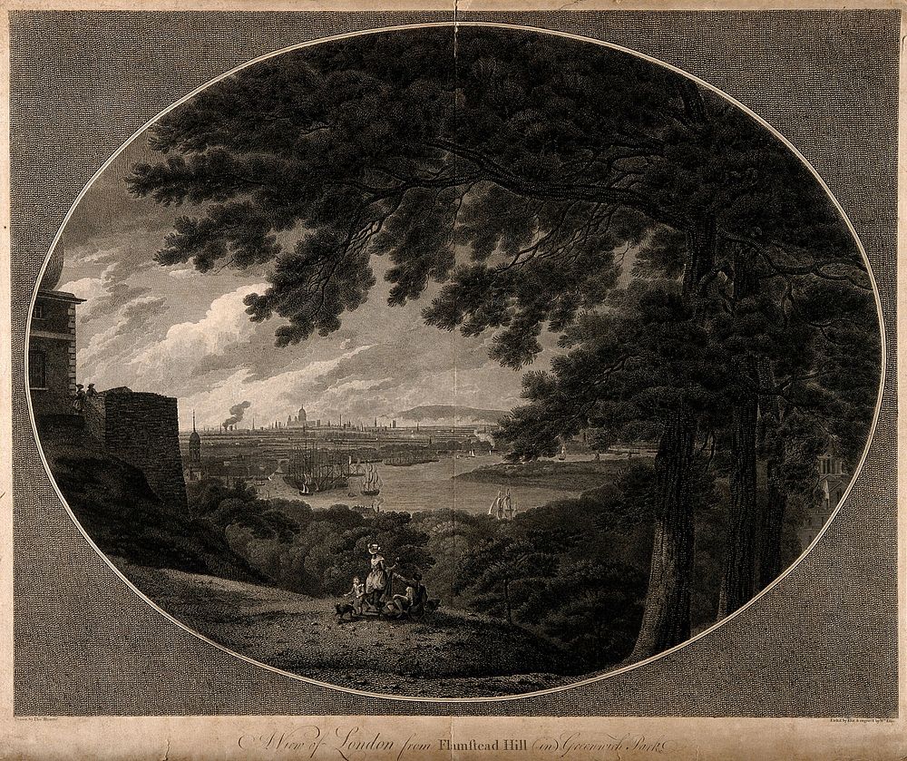 London seen from Greenwich park. Engraving by E. and W. Ellis after T. Hearne.