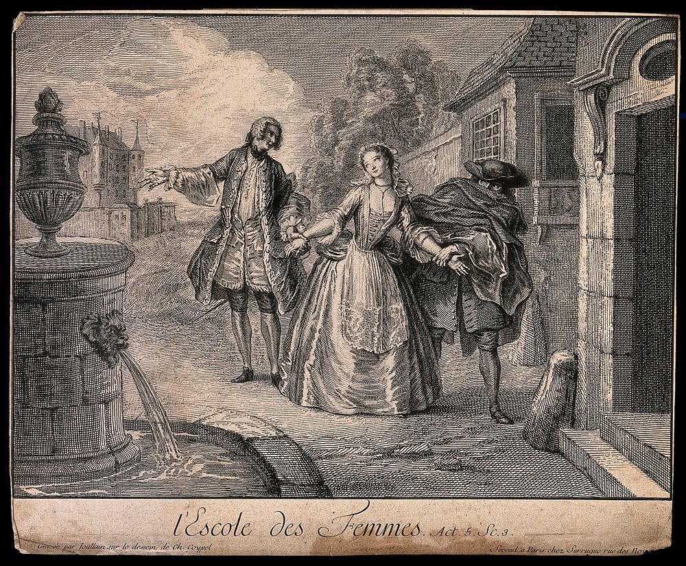 An episode in the play L'école des femmes by Molière: Horace, standing in a city street, asks Arnulphe (in disguise) to look…