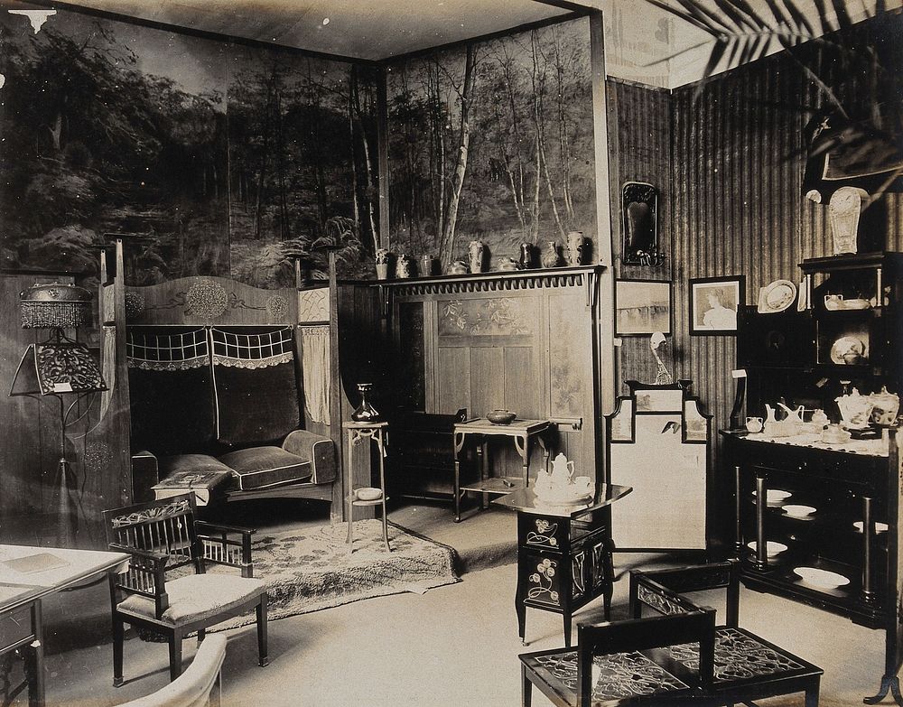 The 1904 World's Fair, St. Louis, Missouri: German interior design: room furnished for a female artist. Photograph, 1904.