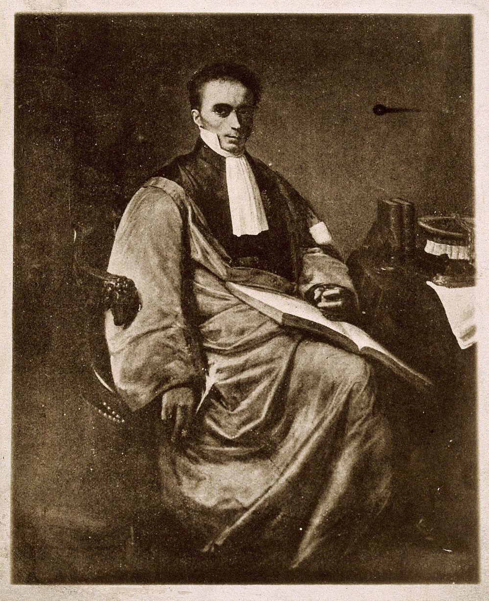 René Théophile Hyacinthe Laënnec. Process print after a painting.