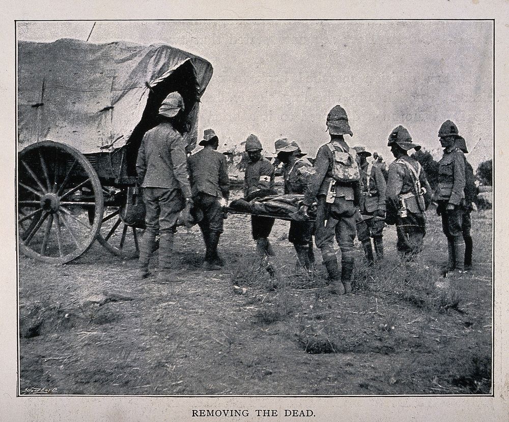 Boer War: removing the dead. Process print by S Eng. Co.