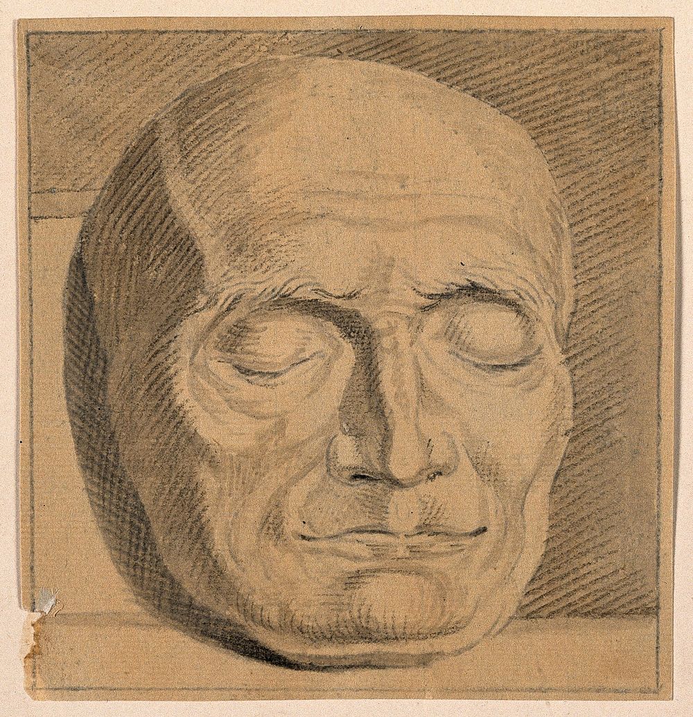 Death mask of Jean Conradin Heidegger, Bürgermeister of Zurich. Drawing, c. 1789.