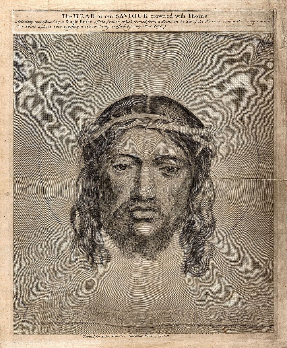 The veronica (sudarium of Saint Veronica), representing the face of Christ. Etching, 17--, after C. Mellan, 1649.