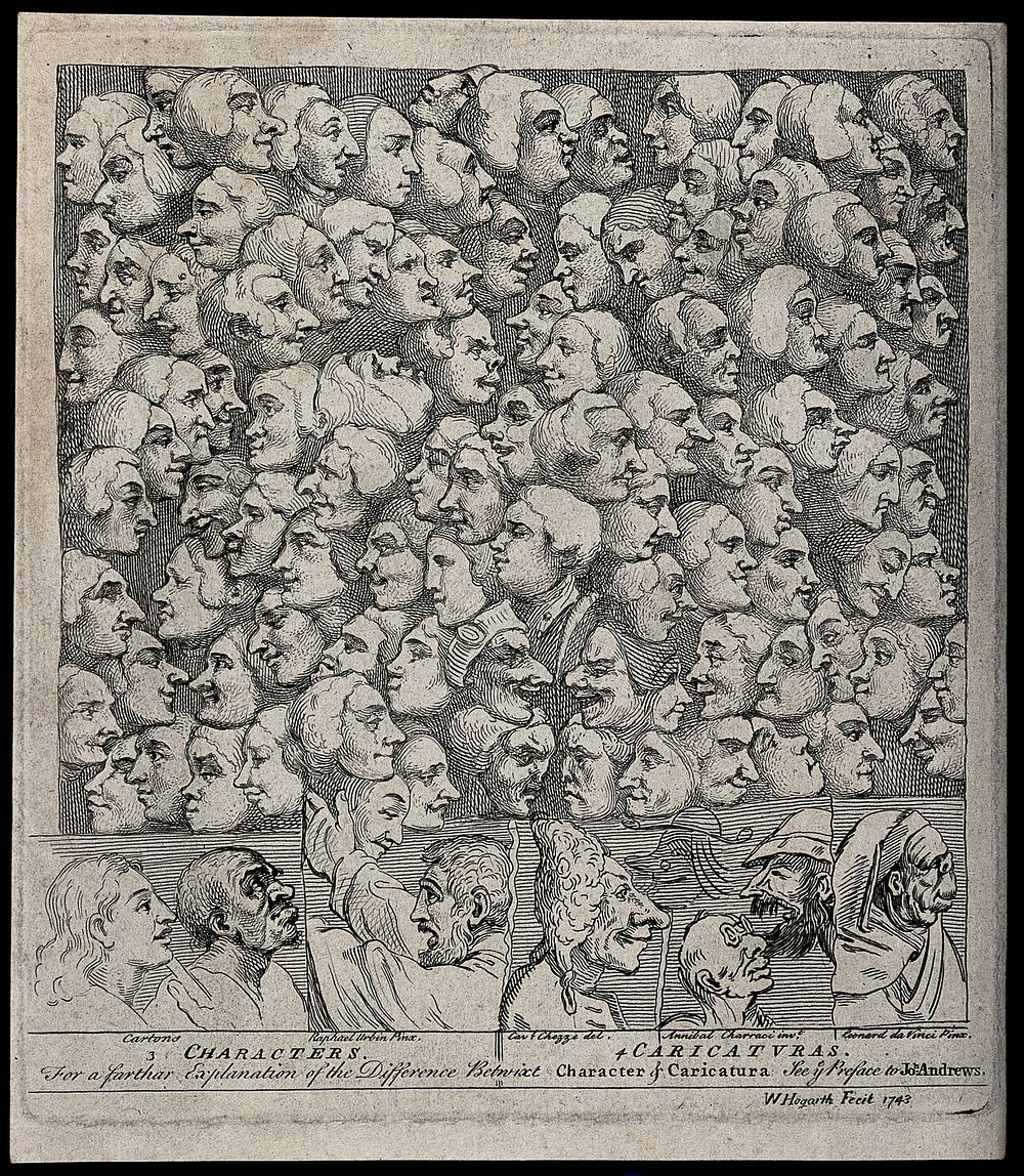 Characters and caricatures; the idealized heads of Saint John and Saint Paul are contrasted with grotesque heads, above them…