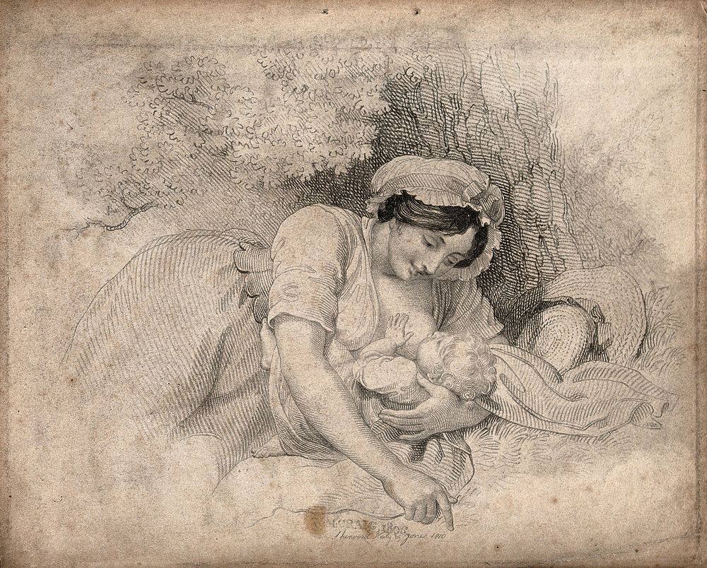 A woman breast feeding her child. Stipple engraving, 1810, after W.M. Craig, 1806.