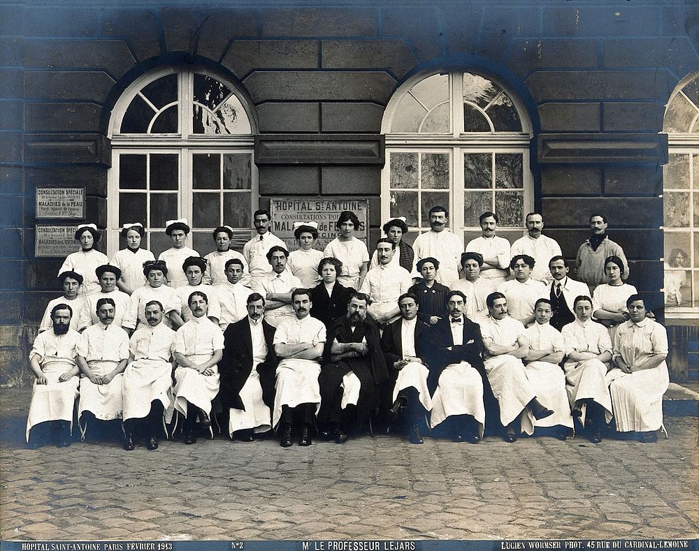 F. Lejars and the staff of Saint-Antoine hospital, Paris. Photograph by Lucien Wormser, 1943.