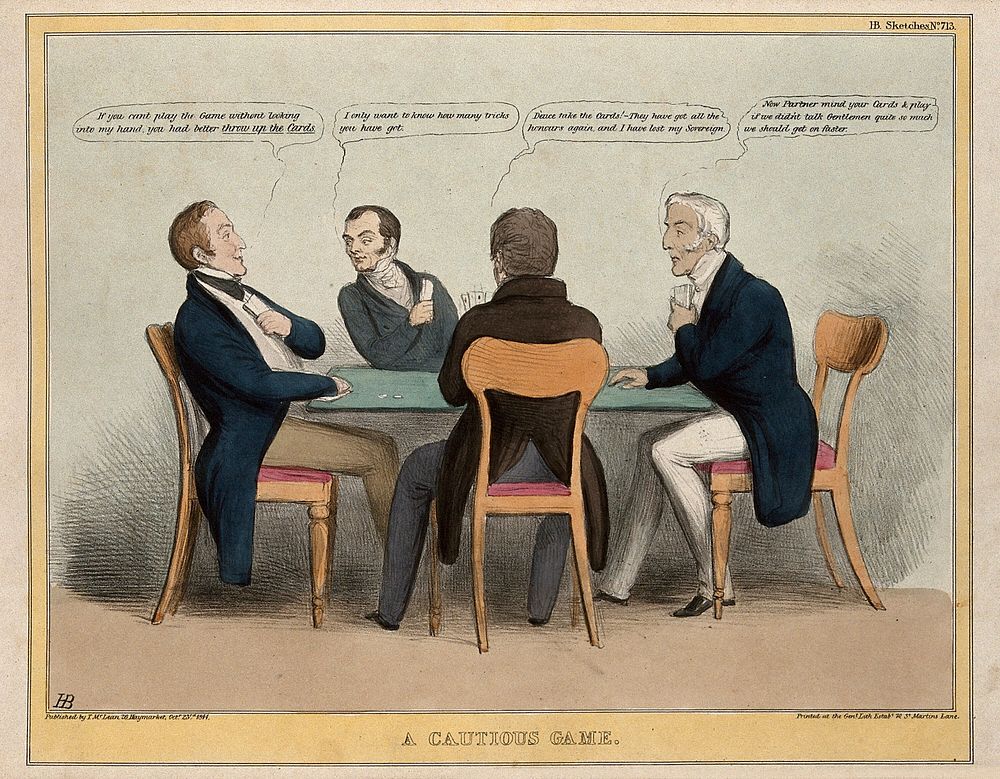 Lord Melbourne and Lord John Russell are matched against the Duke of Wellington and Sir Robert Peel in a game of cards;…