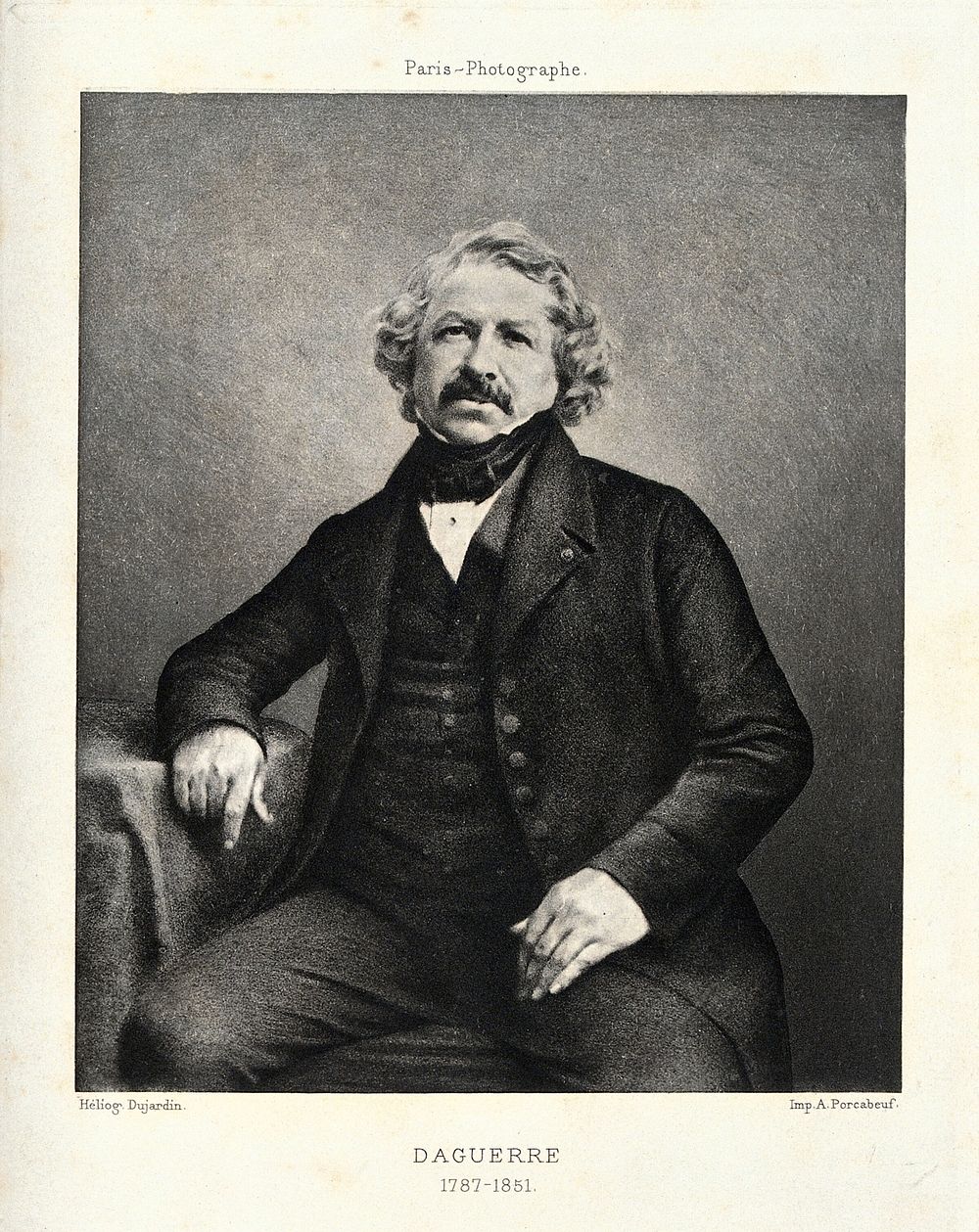 Louis Jacques Mandé Daguerre. Heliogravure by Dujardin.