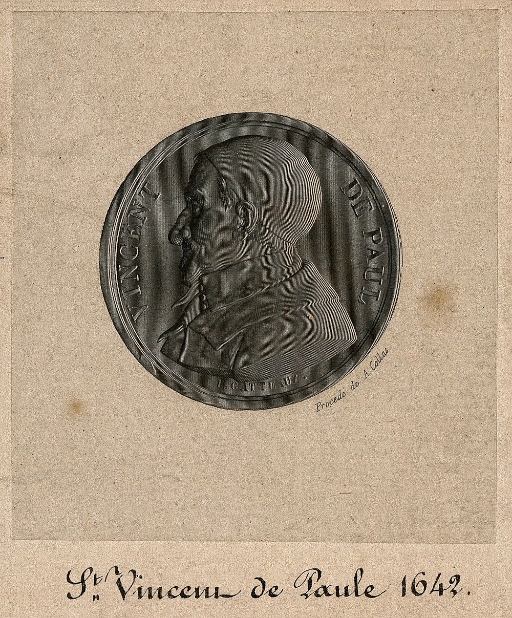Saint Vincent de Paul. Line engraving by A. Collas after J. E. Gatteaux.
