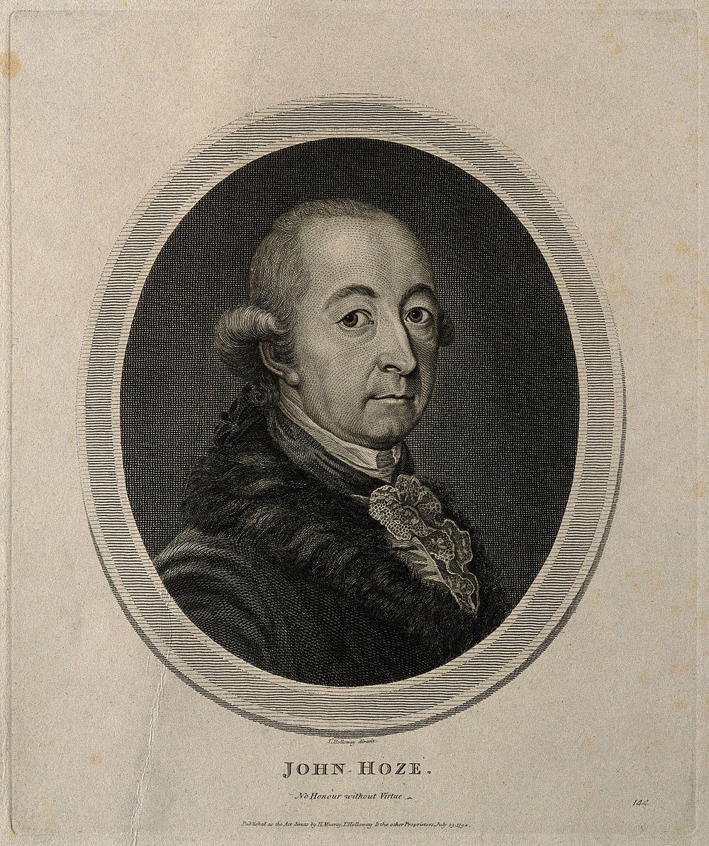 Johann Hoze [Hotze]. Line engraving by T. Holloway, 1784.