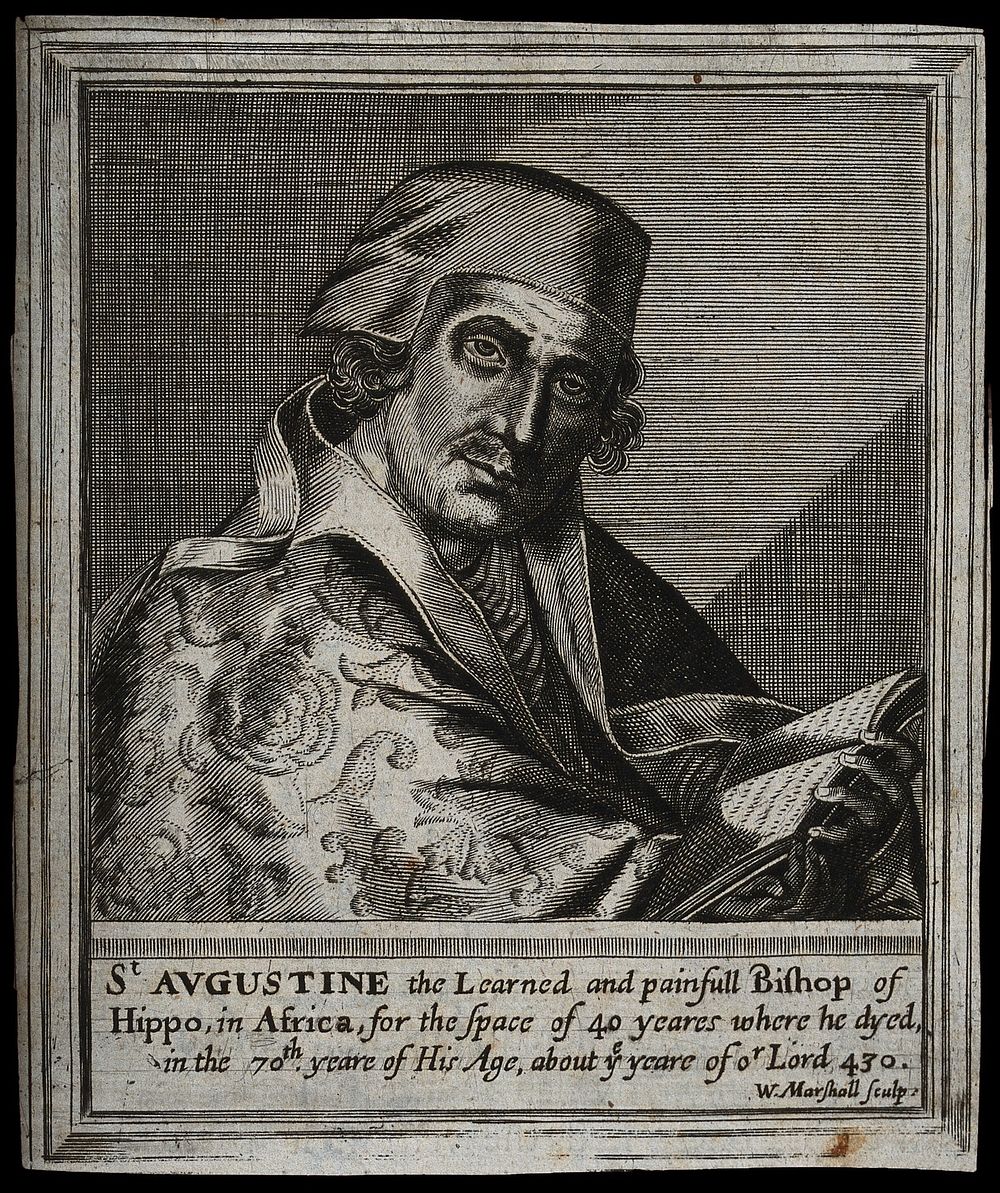 Saint Augustine of Hippo. Engraving by W. Marshall, 16--.
