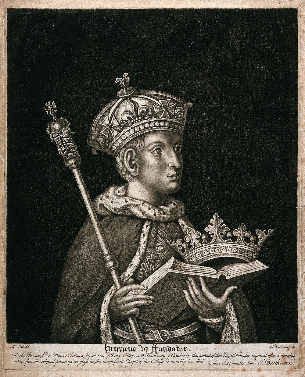 King Henry VI, holding a sceptre and a book. Etching by J. Bretherton after T. Orde, 17--.