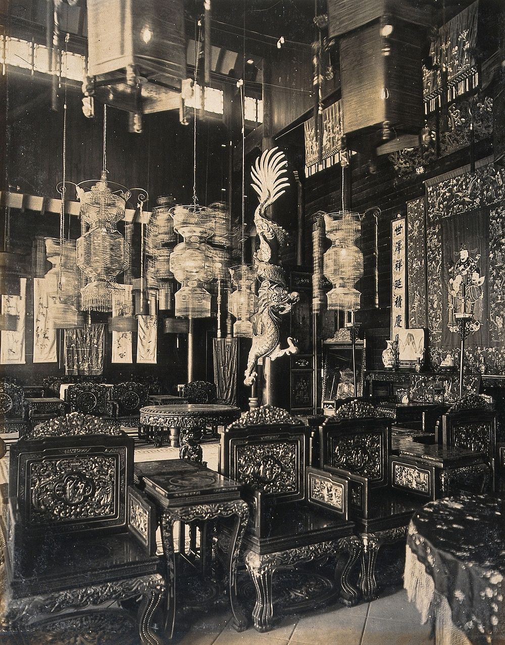 The 1904 World's Fair, St. Louis, Missouri: the Chinese pavilion: decorative furniture, lamps and other interior…
