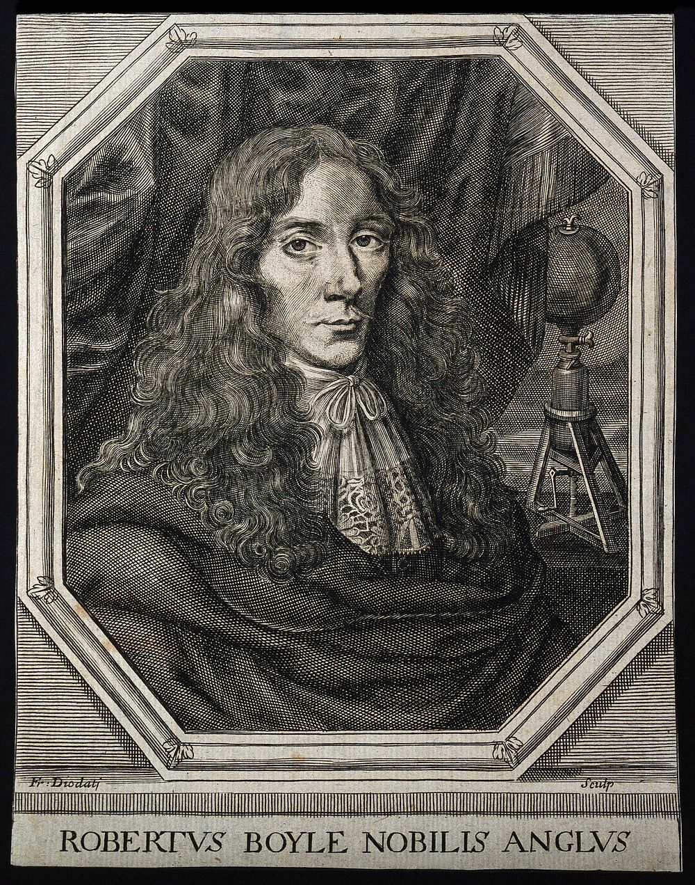 Robert Boyle. Line engraving by F. Diodati, 1680 after W. Faithorne.