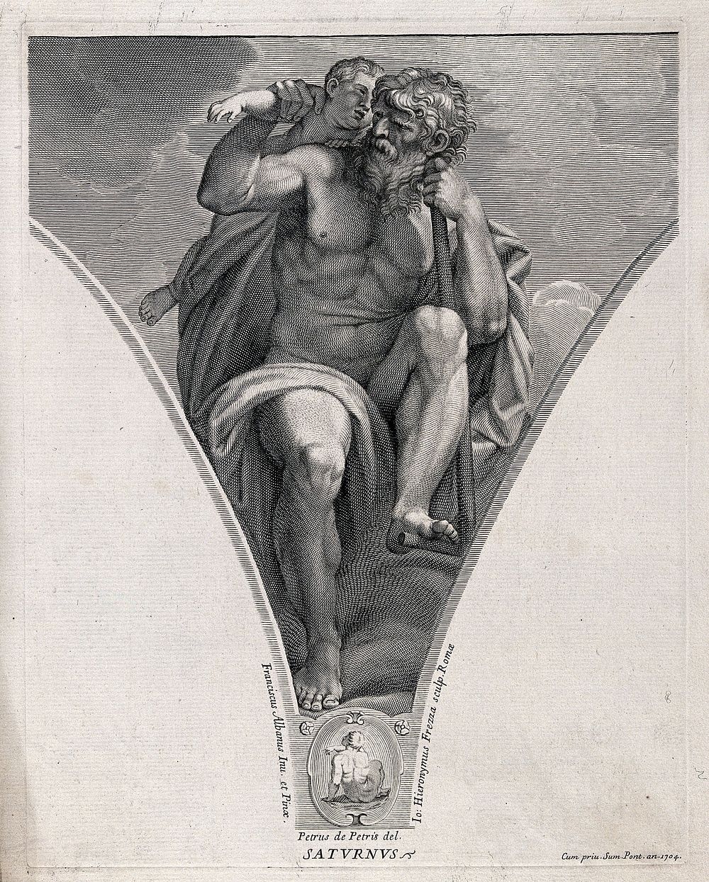 Saturn [Kronos]. Engraving by G.H. Frezza, 1704, after P. de Petris after F. Albani.