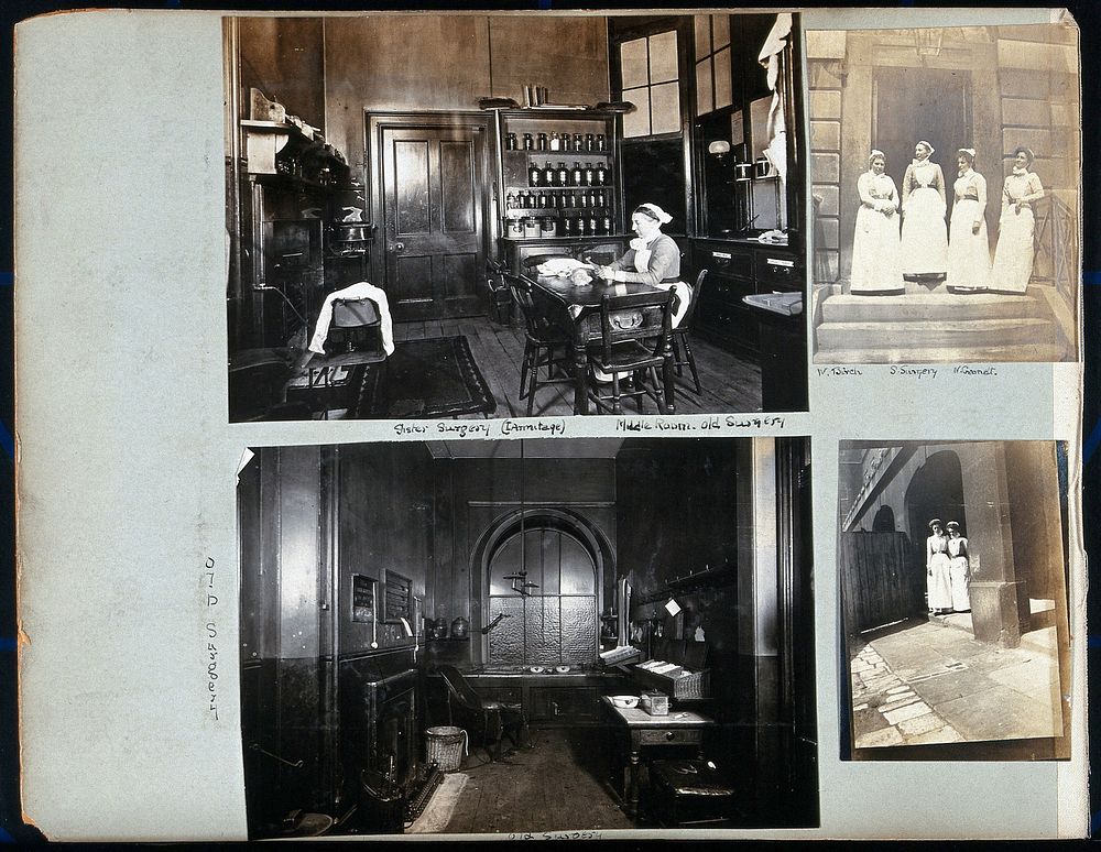 St Bartholomew's Hospital, London: room in the old surgery. Photograph, c.1890.