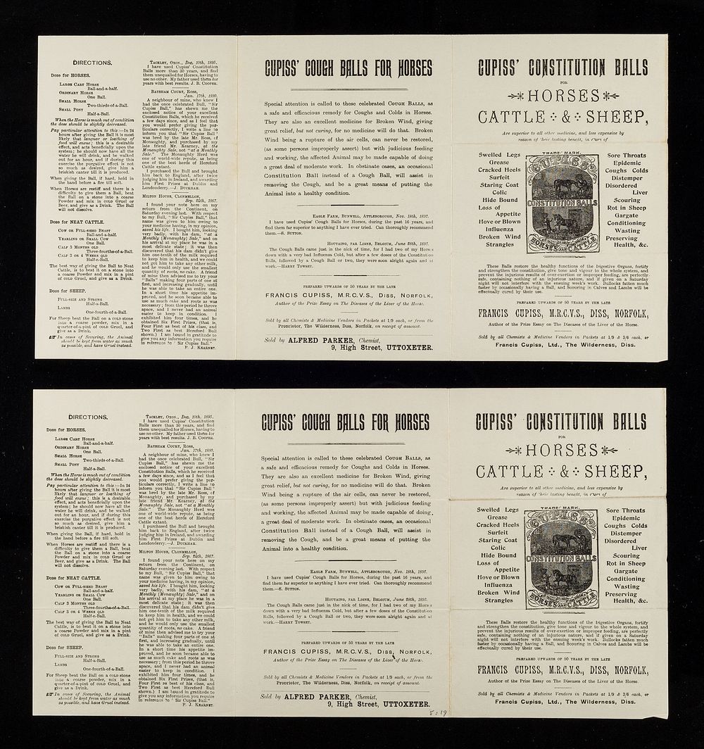 Cupiss' constitution balls for horses, cattle & sheep : are superior to all other medicine, and less expensive by reason of…