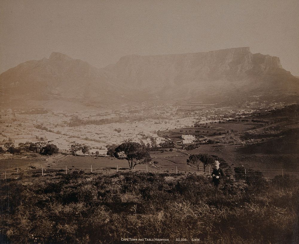 South Africa: Cape Town and Table Mountain from a hill above. Photograph by George Washington Wilson, 1896.