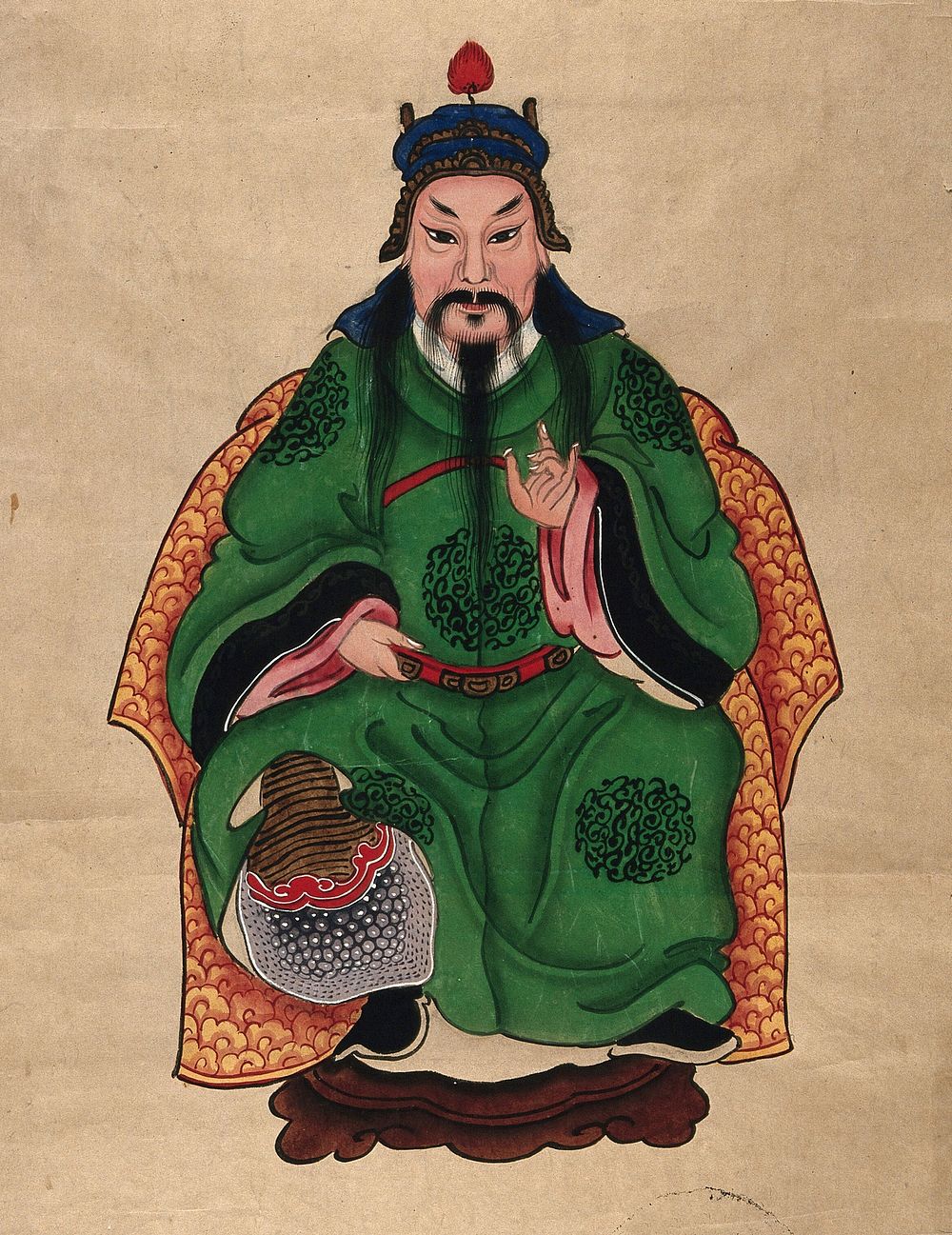 A Chinese deity. Gouache painting by a Chinese artist, ca. 1850.