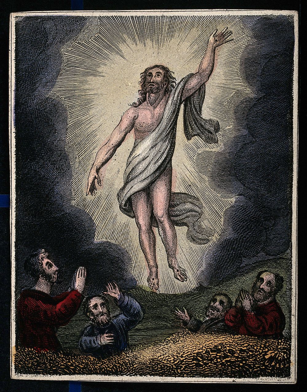 The Ascension of Christ . Coloured engraving.