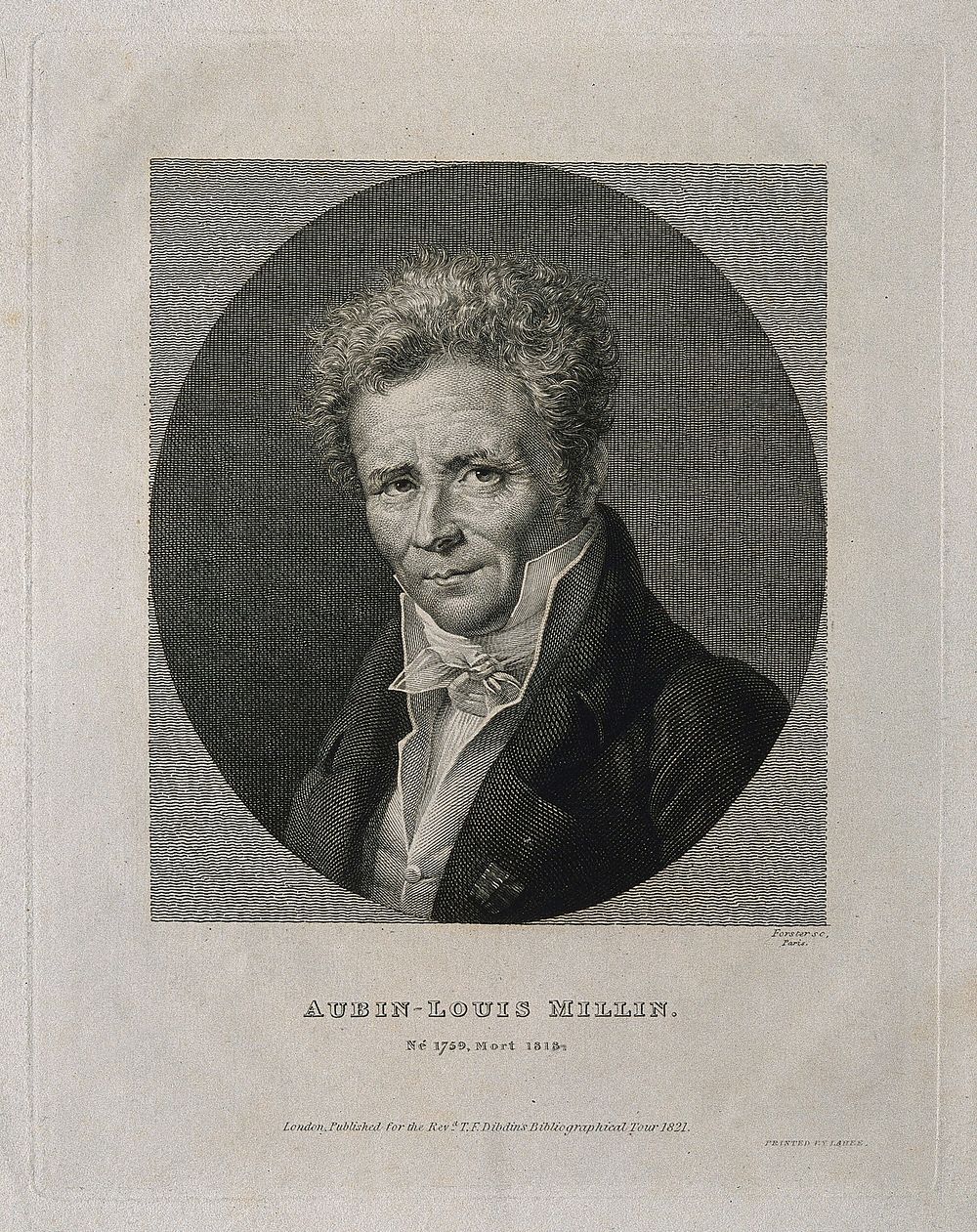 Aubin-Louis Millin. Line engraving by F. Forster, 1821.